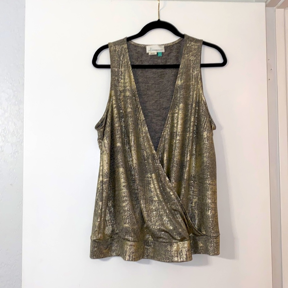 Anthropologie Metallic Gold Surplice Sleeveless Top